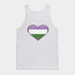 Large Genderqueer Pride Flag Colored Heart with Chrome Frame Tank Top